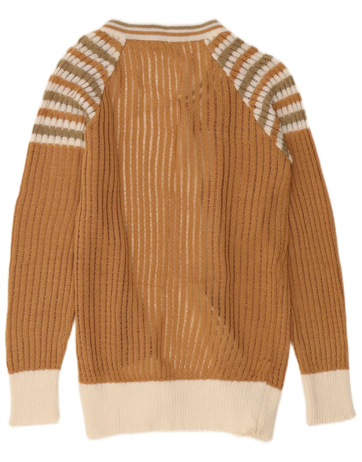 Vintage damski sweter rozpinany UK 10 w małe brązowe paski z poliamidu