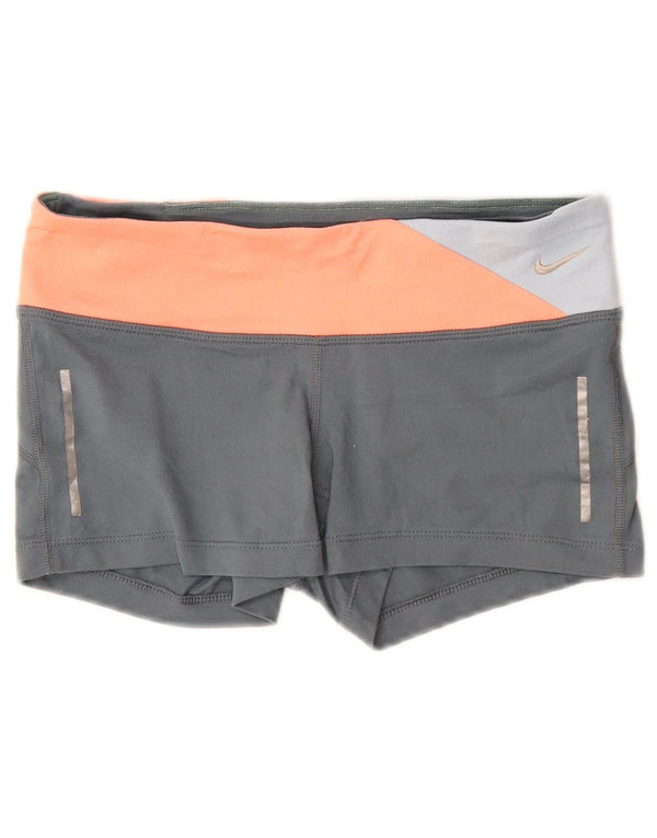 Damskie spodenki sportowe Nike Dri Fit UK 8, małe, szare, z blokami kolorów, poliestrowe