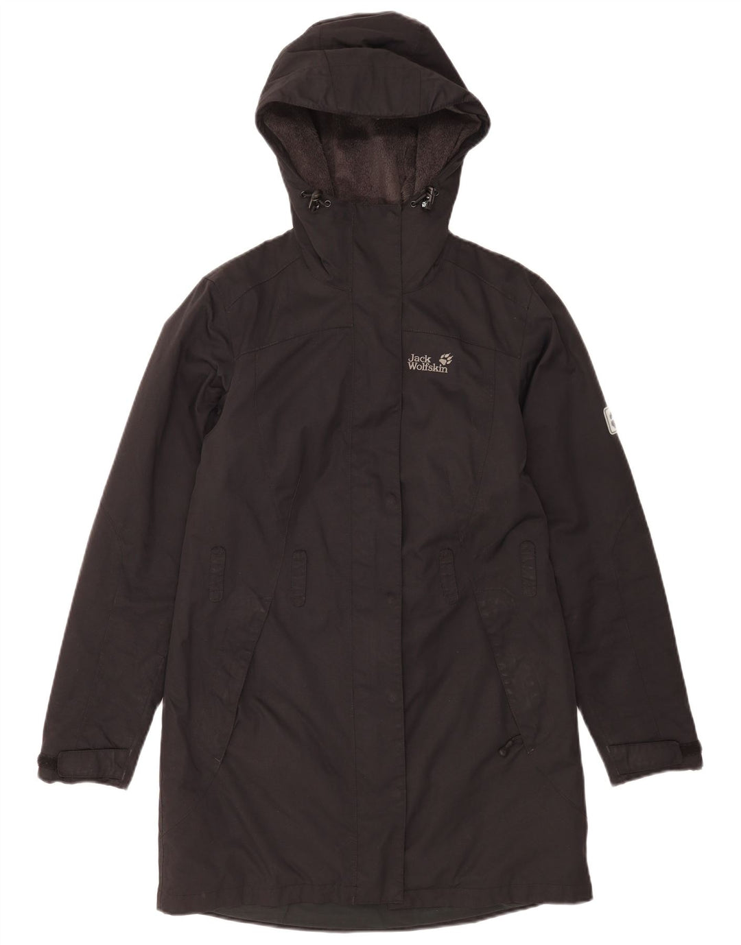 Damski płaszcz wiatrówka Jack Wolfskin z kapturem, oversize UK 10 Small Black