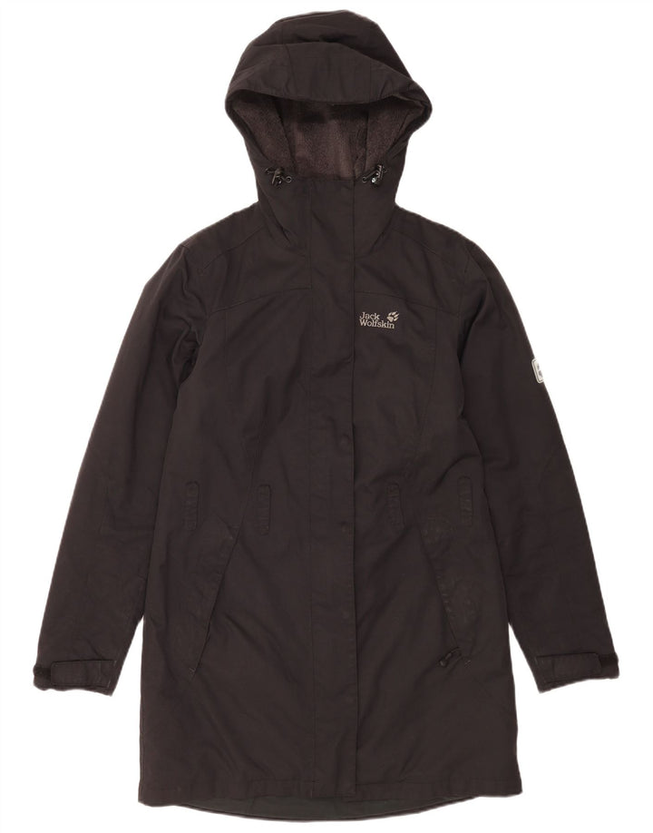 Damski płaszcz wiatrówka Jack Wolfskin z kapturem, oversize UK 10 Small Black