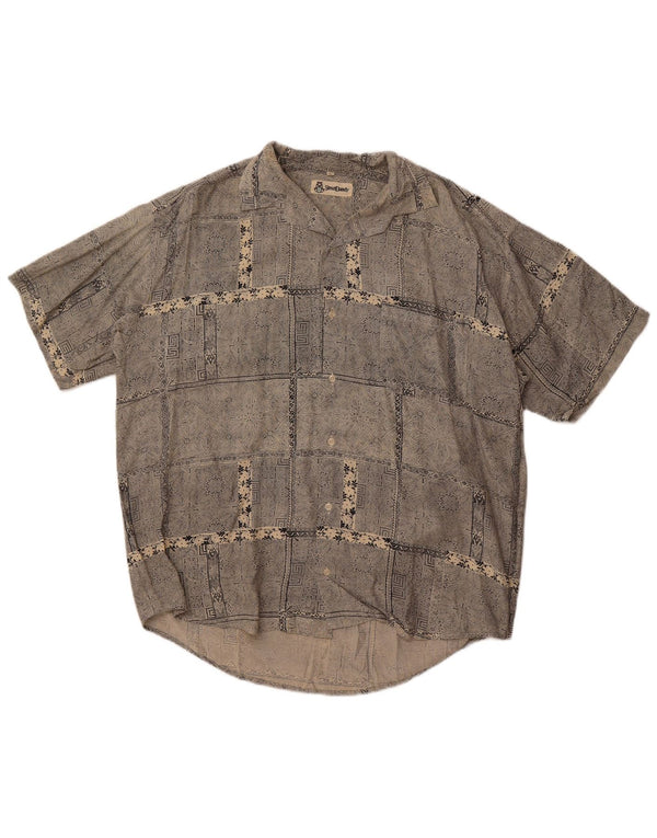 Vintage męska koszula z krótkim rękawem, duża, szara paisley