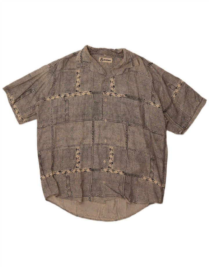 Vintage męska koszula z krótkim rękawem, duża, szara paisley