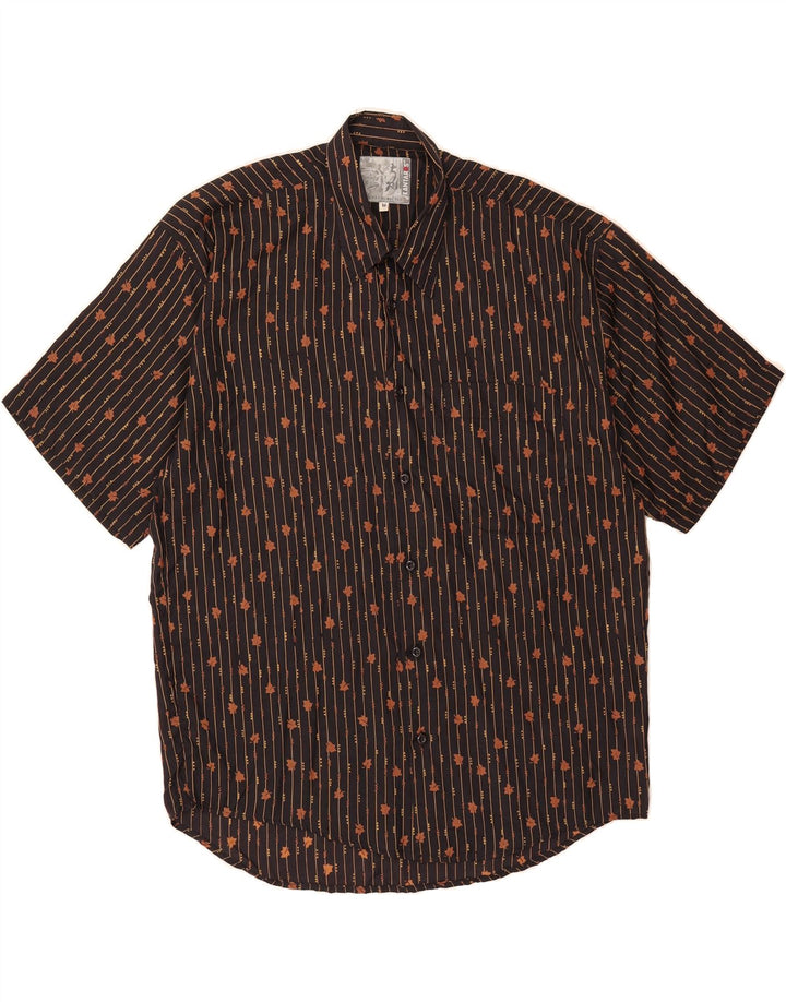 KANTAROS Mens Short Sleeve Shirt Medium Brown Floral Viscose Vintage Kantaros and Second-Hand Kantaros from Messina Hembry 