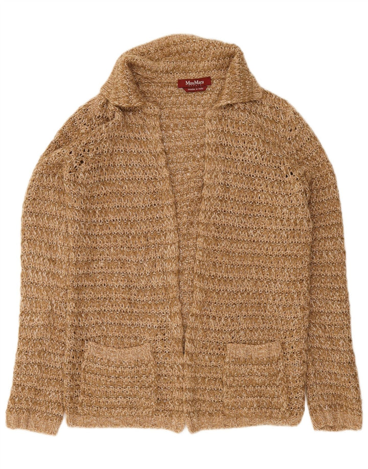Sweter damski Max Mara z otwartym kardiganem UK 14 Średni brązowy wełniany