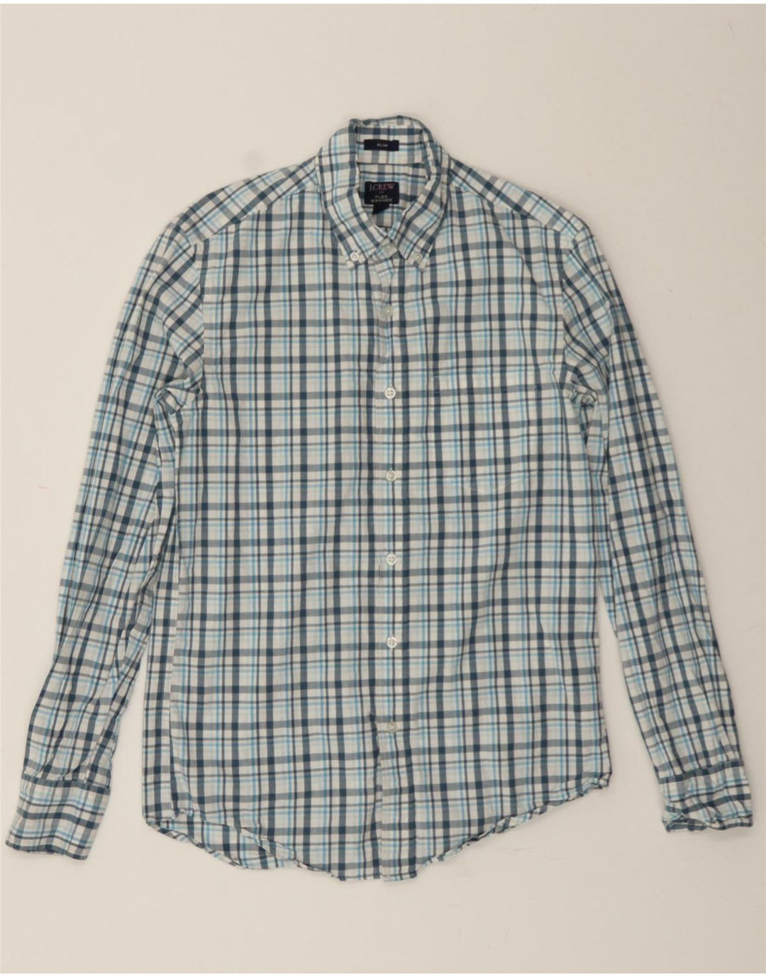 J. CREW Mens Flex Washed Slim Shirt Small Blue Check Cotton Vintage J. Crew and Second-Hand J. Crew from Messina Hembry 
