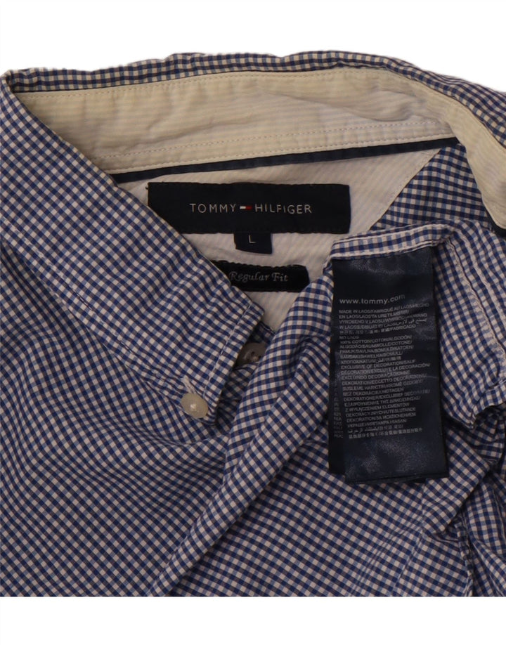 Męska koszula o regularnym kroju TOMMY HILFIGER, duża, niebieska bawełniana kratka