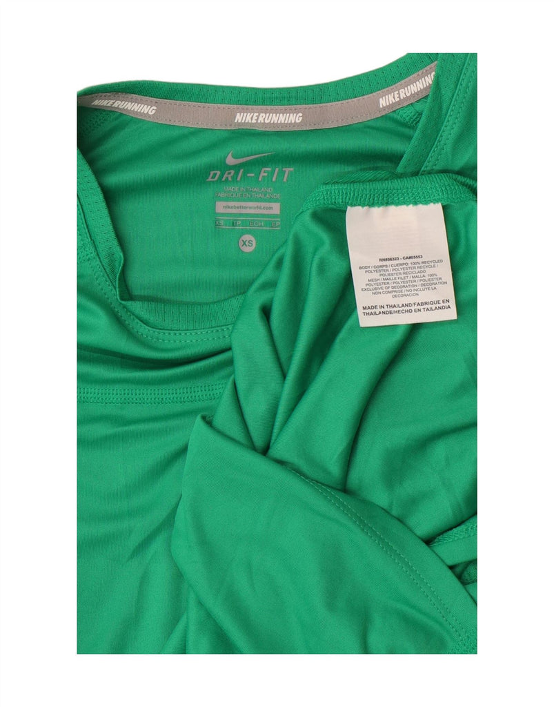 NIKE Womens Dri Fit Graphic T-Shirt Top UK 6 XS Green Polyester Vintage Nike and Second-Hand Nike from Messina Hembry 