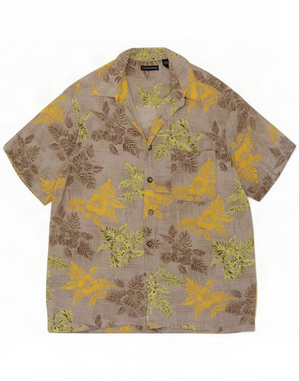 Knights Bridge Mens Hawaiian Short Sleeve Shirt Large Grey Floral Rayon