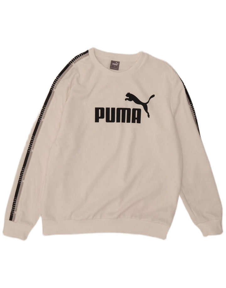 Męska bluza z grafiką Puma, duża, biała, poliestrowa