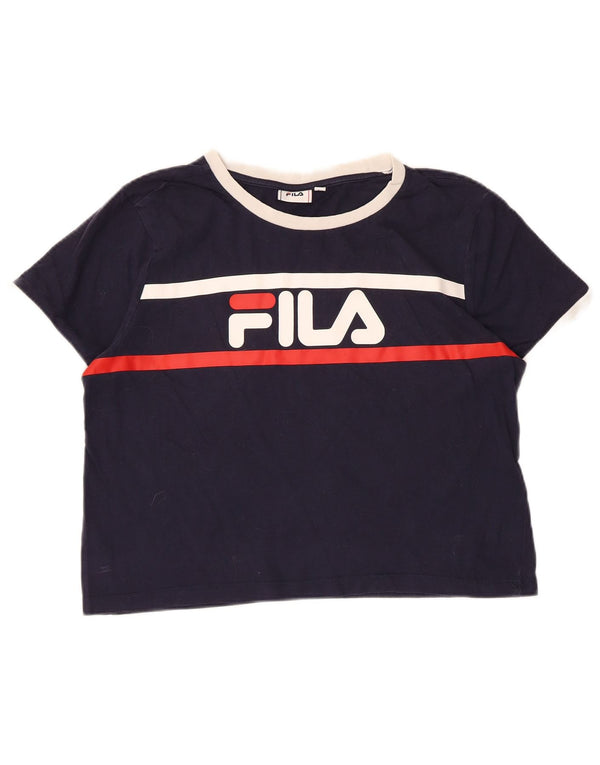 Damski T-shirt Fila Crop Graphic Top UK 16, duży, granatowy, bawełniany