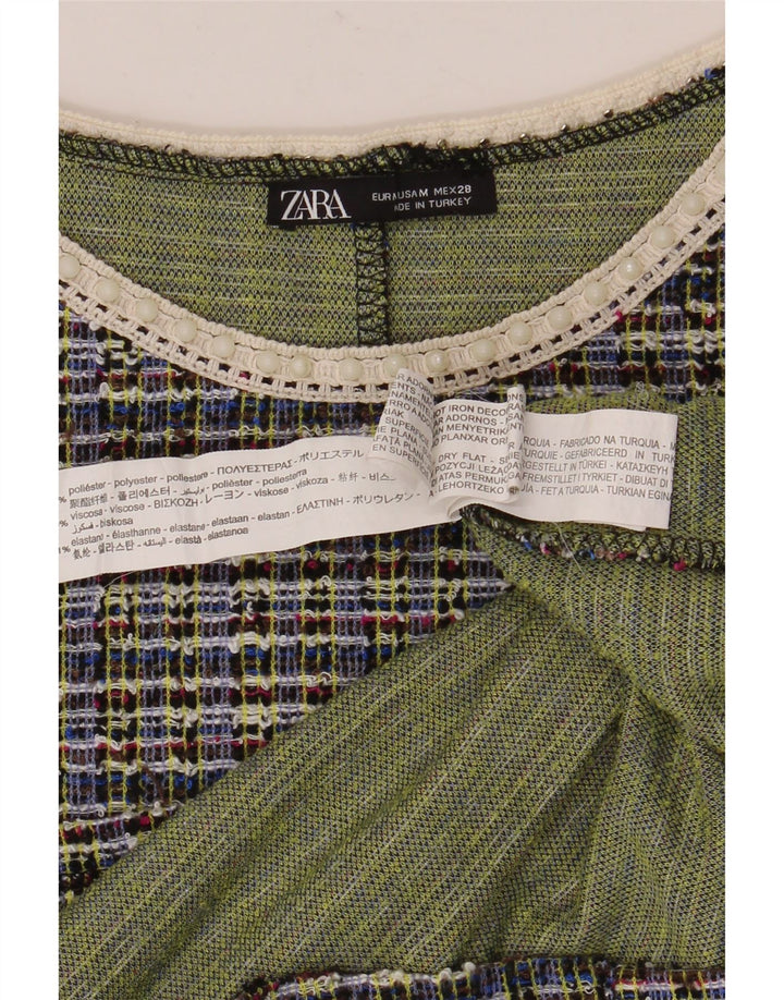 Damski T-shirt Zara Crop Top UK 12 Średni, wielokolorowy poliester w kratkę