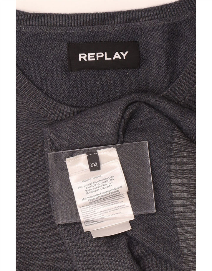 REPLAY Mens Crew Neck Jumper Sweater 2XL Blue Wool