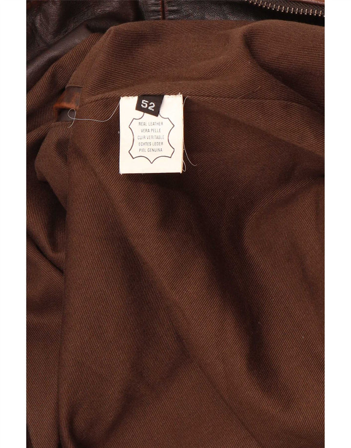 Męska kurtka skórzana typu bomber w stylu vintage IT 52, duża brązowa