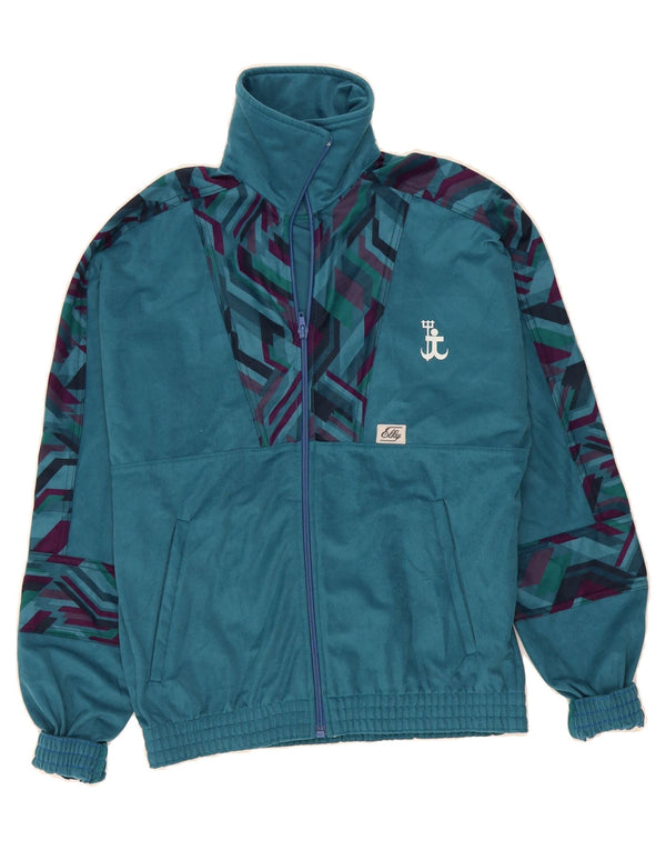 VINTAGE Mens Velvet Full Tracksuit Medium  Blue Geometric