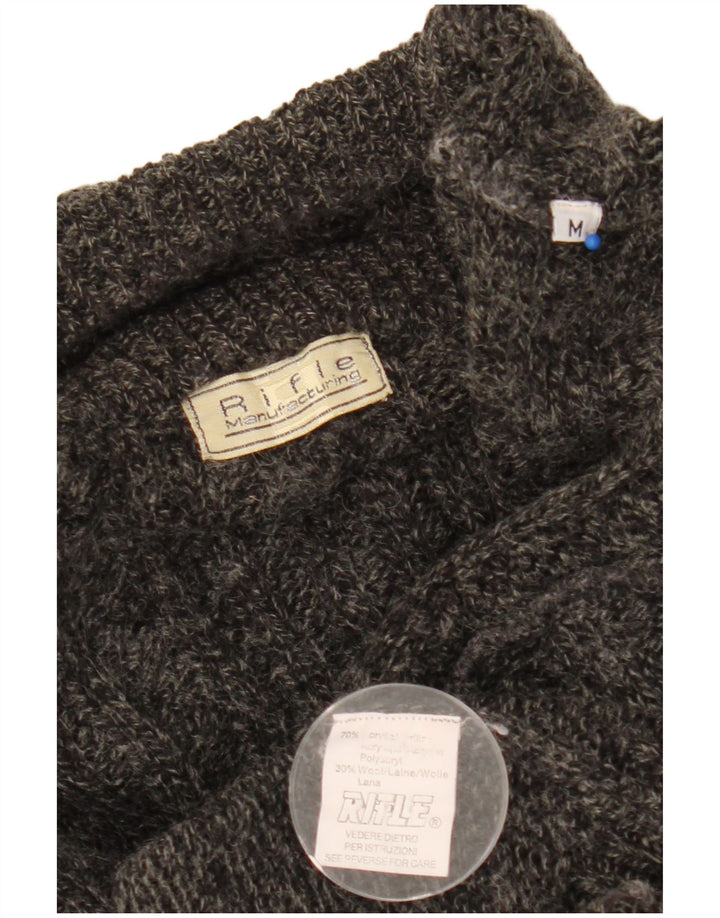 Męski sweter z wycięciem pod szyją, średnioszary, akrylowy