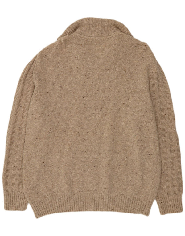 Camel Active Męski sweter z zamkiem błyskawicznym 2XL Beżowa wełna z plamkami
