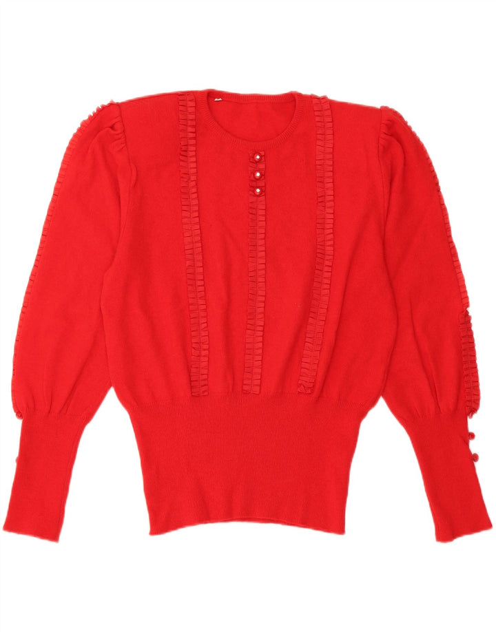 Sweter damski w stylu vintage z okrągłym dekoltem UK 14, średnia czerwona wełna