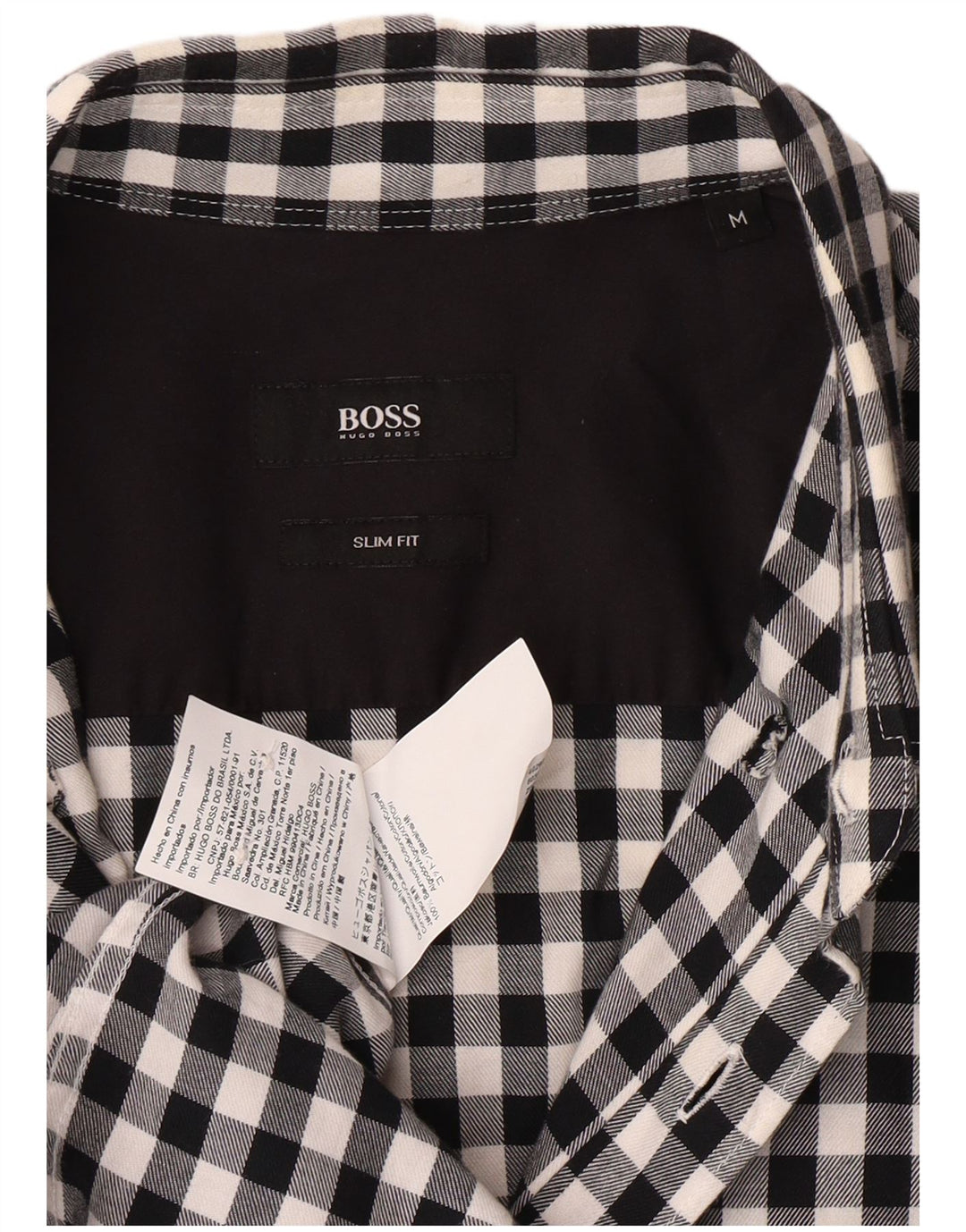 Męska koszula flanelowa HUGO BOSS Slim Fit, średnia czarna bawełniana kratka