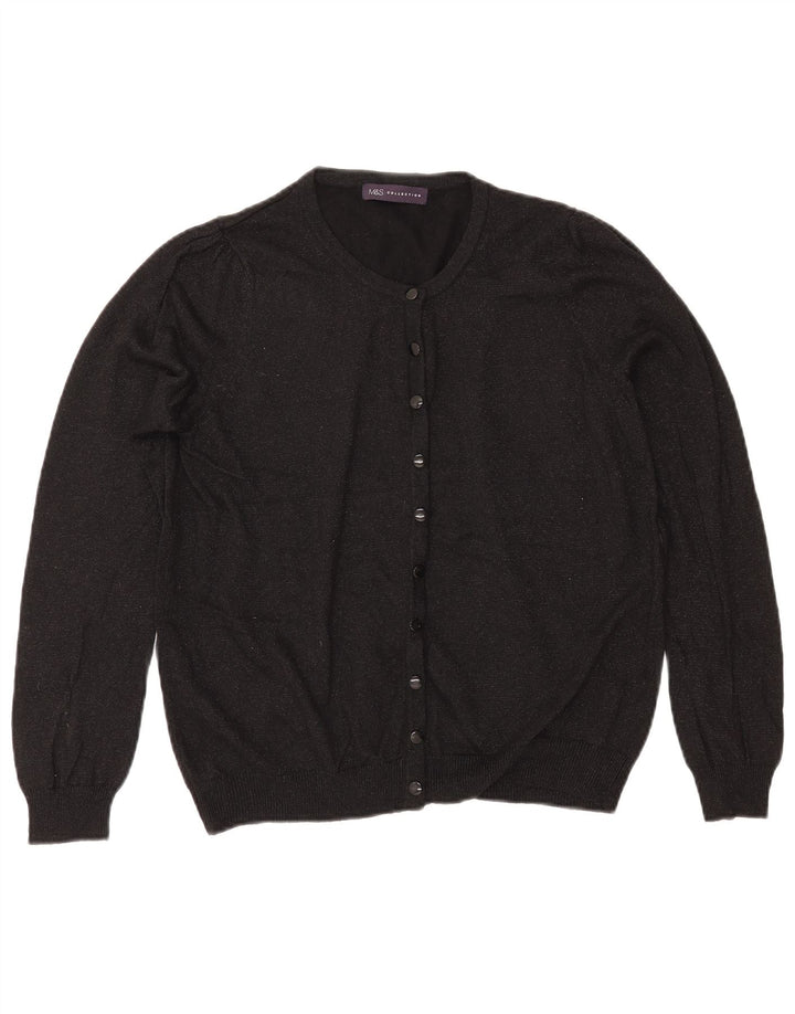MARKS & SPENCER Damski sweter kardigan UK 14 Średni czarny nakrapiany