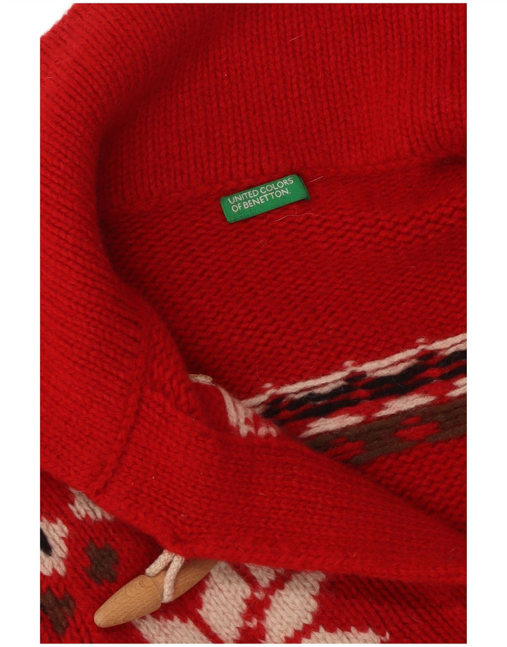 Sweter damski BENETTON Crop Cardigan UK 10 Small Red Fair Isle