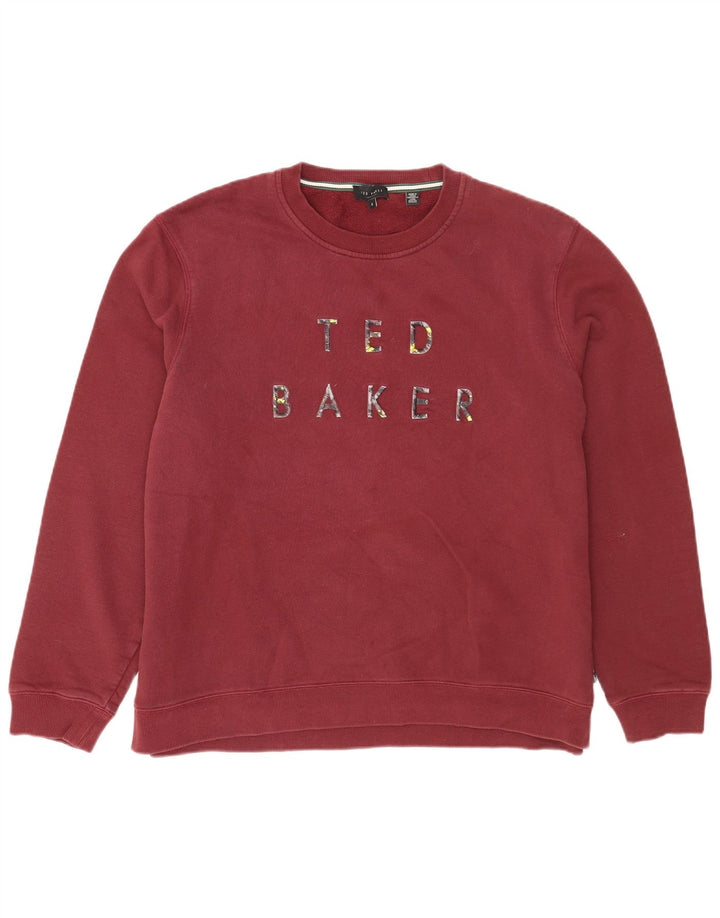 Męski sweter z grafiką Ted Baker, rozmiar 5 XL, bordowa bawełna