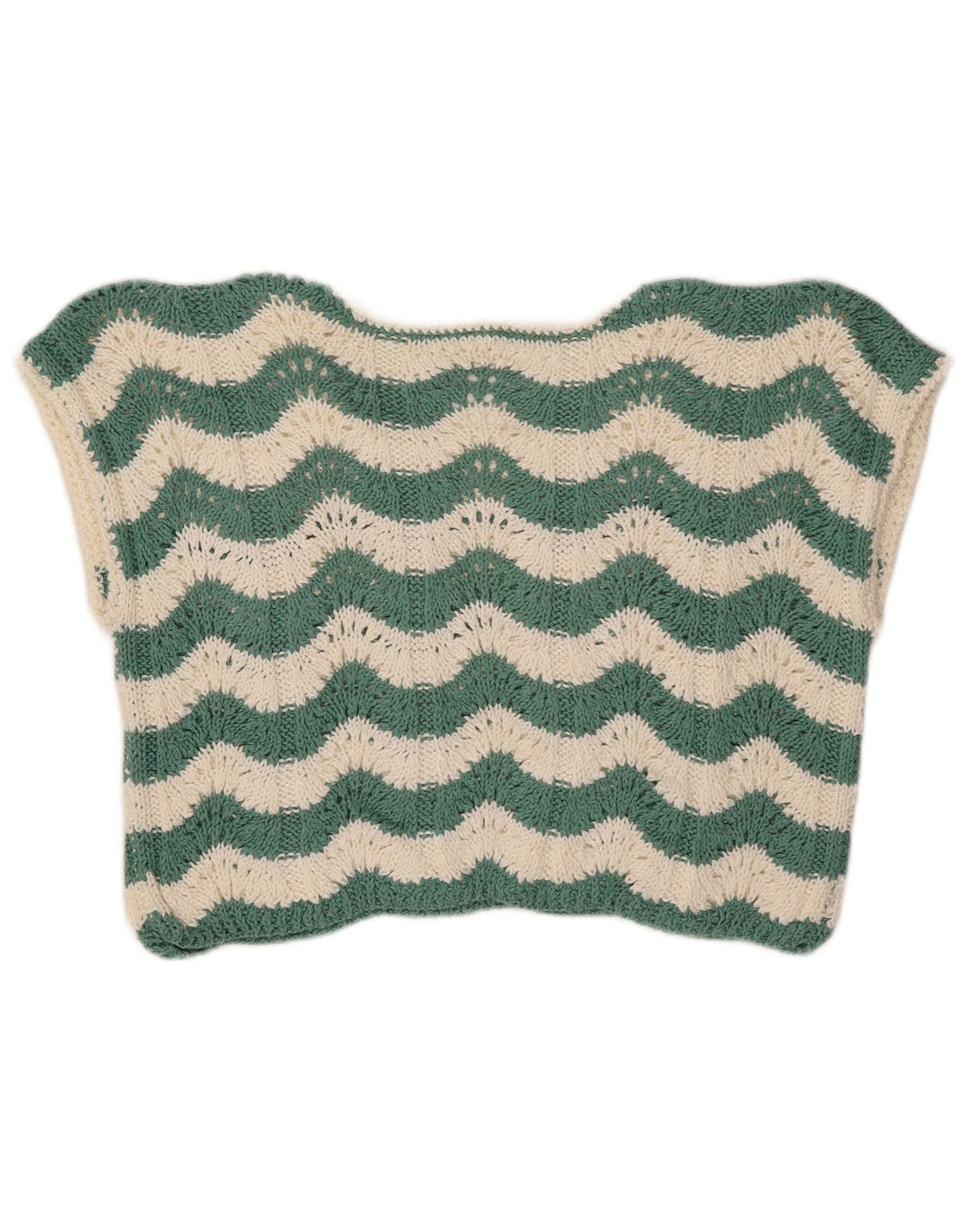Damski podkoszulek VINTAGE Crochet z kamizelką UK 14, średni zielony Chevron
