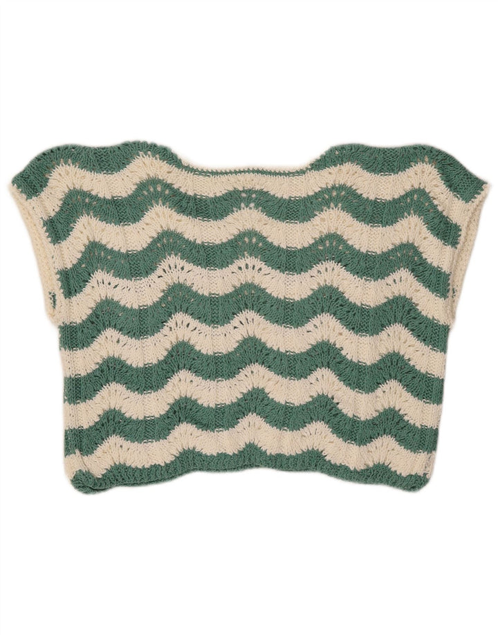 Damski podkoszulek VINTAGE Crochet z kamizelką UK 14, średni zielony Chevron