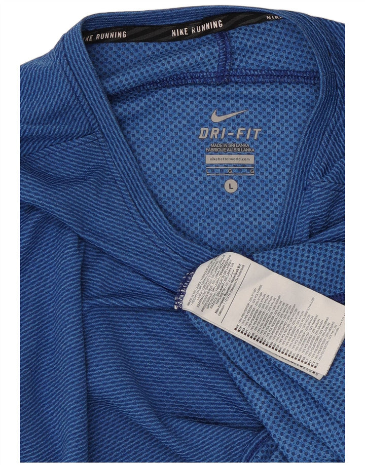 Damska koszulka Nike Dri Fit z długim rękawem, UK 14, duży niebieski poliester w prążki