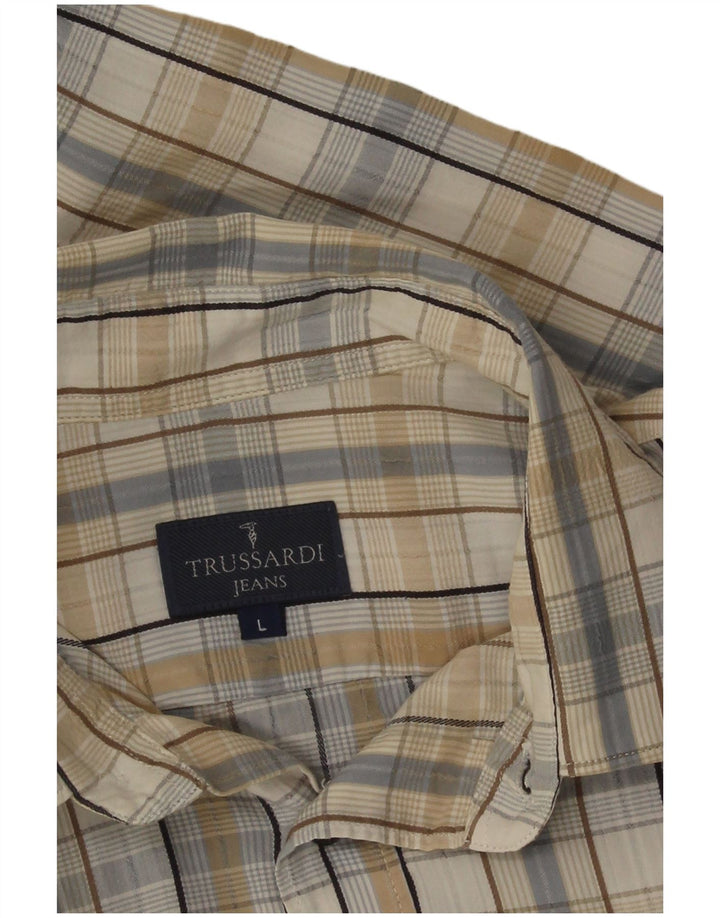 Koszula męska Trussardi Jeans w dużą beżową kratkę
