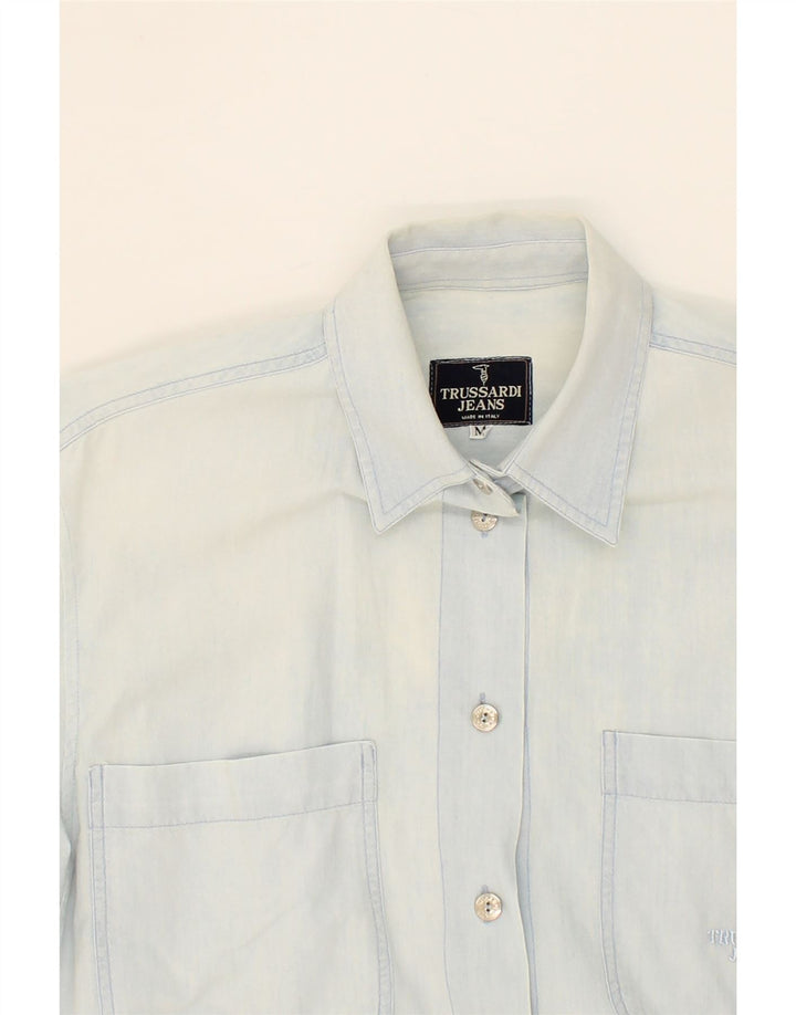 TRUSSARDI Womens Shirt UK 14 Medium Blue Cotton Vintage Trussardi and Second-Hand Trussardi from Messina Hembry 