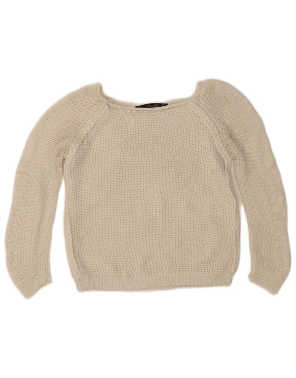 Damski sweter Zara Crop 3/4 z dekoltem w łódkę UK 12 Średni biały