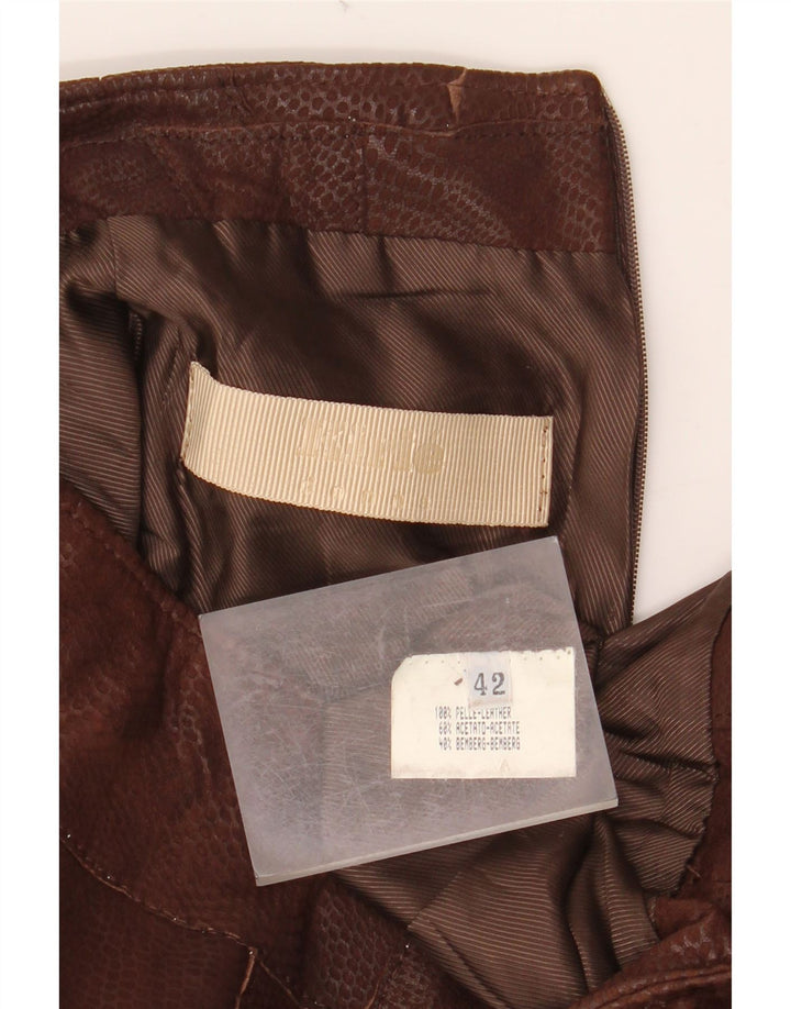 Damska skórzana spódnica VINTAGE IT 42 Medium W30 Brązowa skóra z nadrukiem zwierzęcym