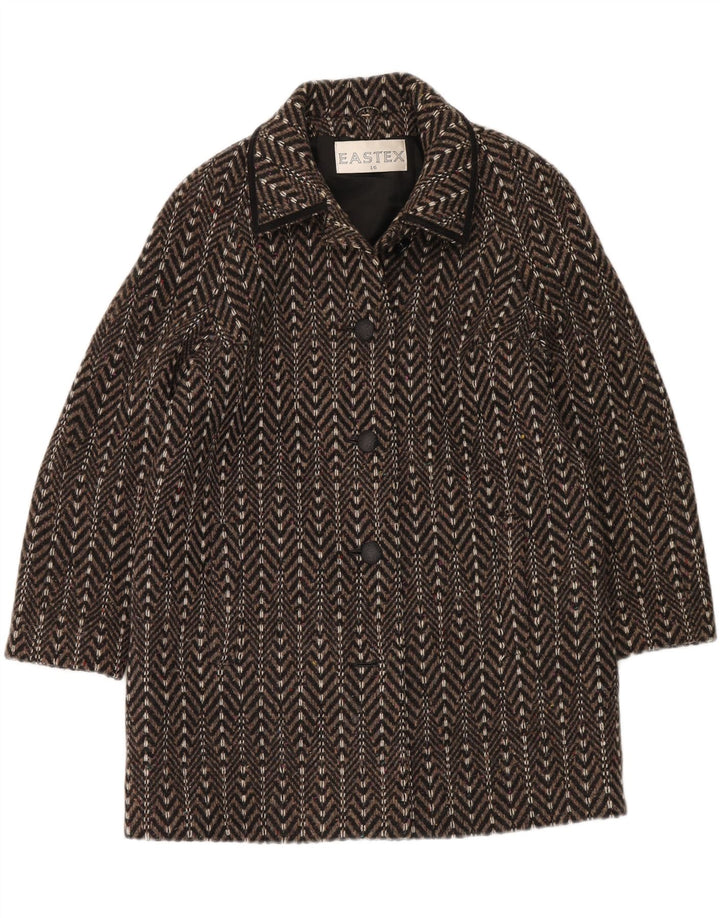 EASTEX Womens Overcoat UK 16 Large Brown Chevron Wool
