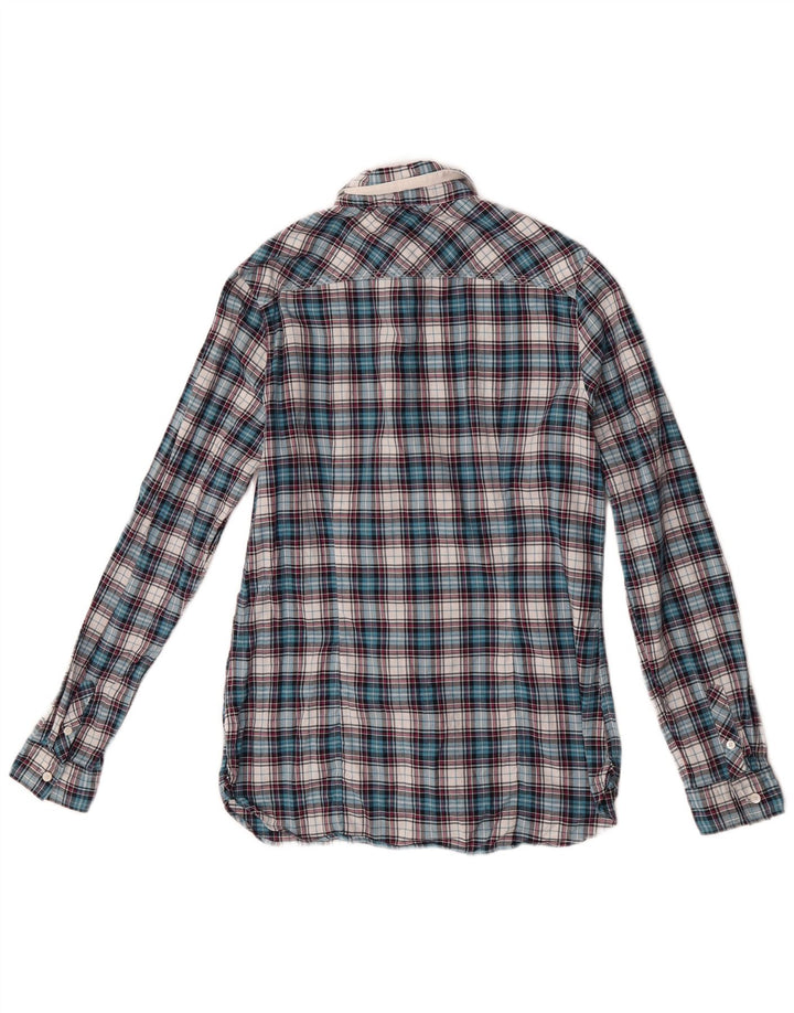 Damska bluzka koszulowa Tommy Hilfiger z falbaną z przodu US 6 w średnią niebieską kratkę