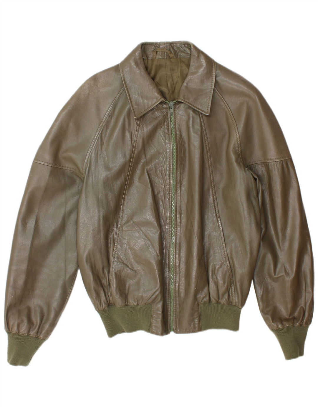 Męska skórzana kurtka bomber w stylu vintage, UK 38, średni khaki