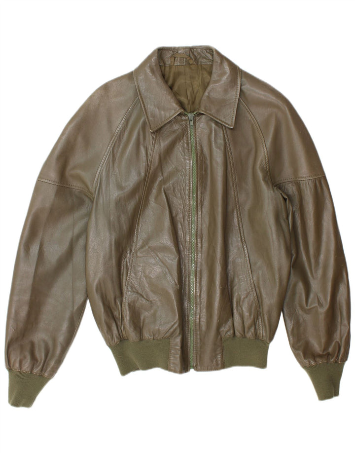 Męska skórzana kurtka bomber w stylu vintage, UK 38, średni khaki