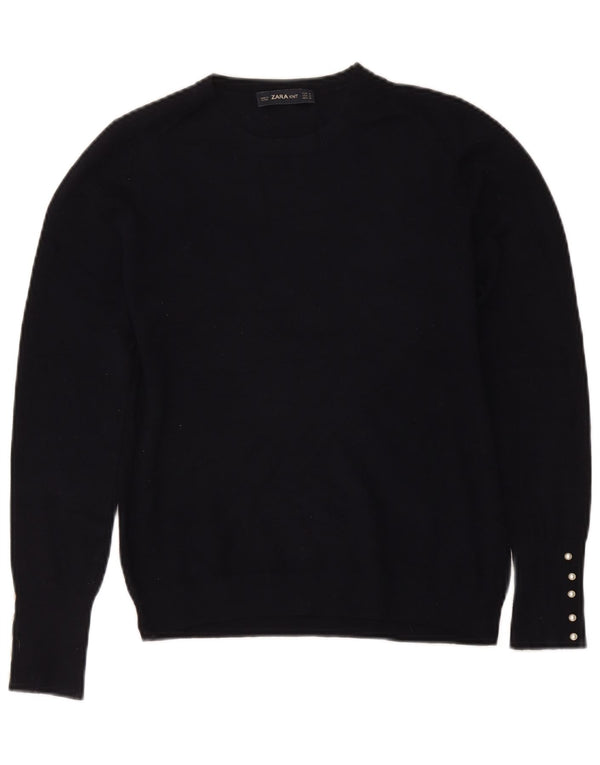 Zara Womens Crew Neck Jumper Sweater UK 12 Medium Navy Blue