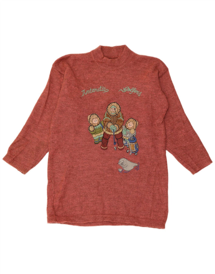 Damski sweter z golfem w stylu vintage, UK 14, średni bordowy