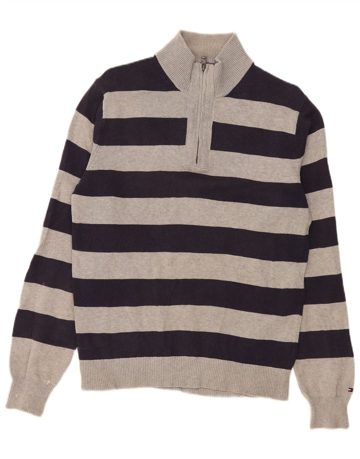 Męski sweter zapinany na zamek Tommy Hilfiger Średni szary, bawełniany w paski