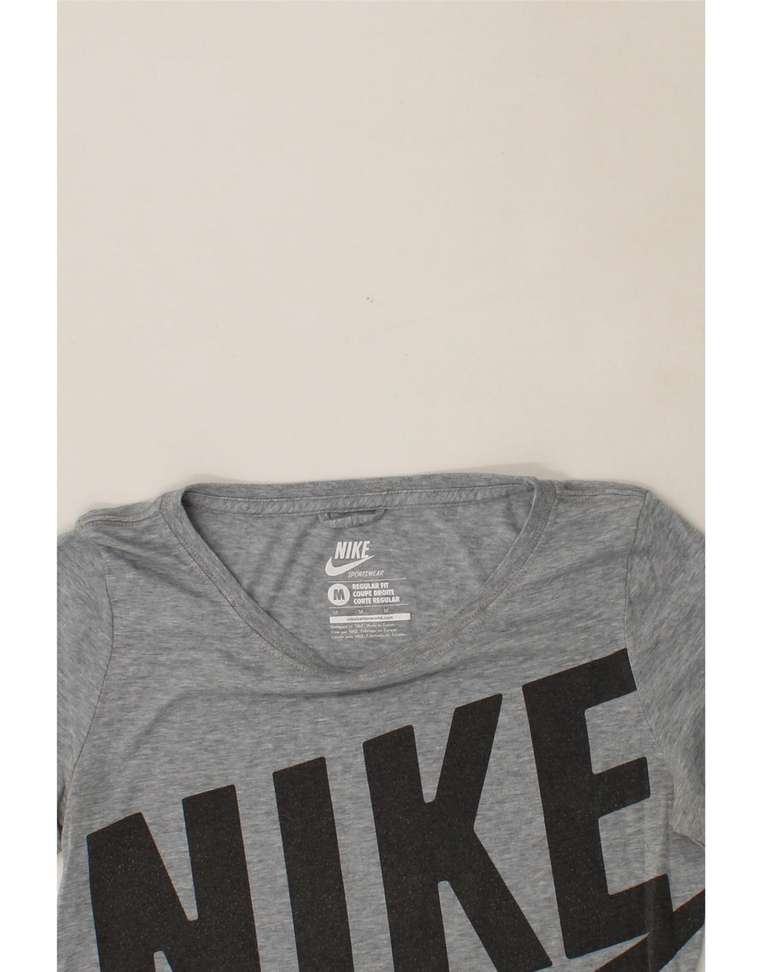 NIKE Womens Regular Fit Graphic T-Shirt Top UK 12 Medium Grey Cotton Vintage Nike and Second-Hand Nike from Messina Hembry 