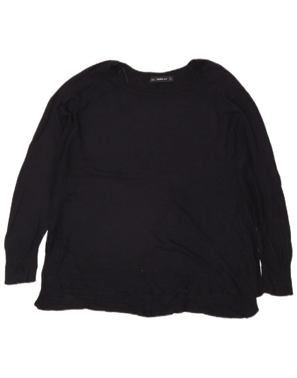 Zara Womens Boat Neck Jumper Sweater UK 16 Large Navy Blue Viscose