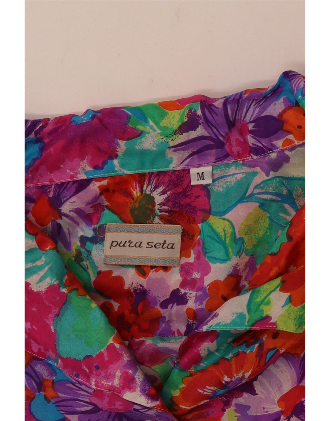 Damska bluzka koszulowa z krótkim rękawem VINTAGE UK 14 Średnio wielobarwna w kwiaty