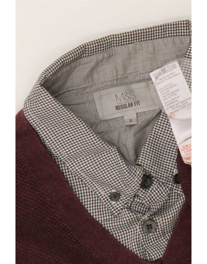 Marks & Spencer Męski sweter polo o regularnym kroju, mały, bordowy