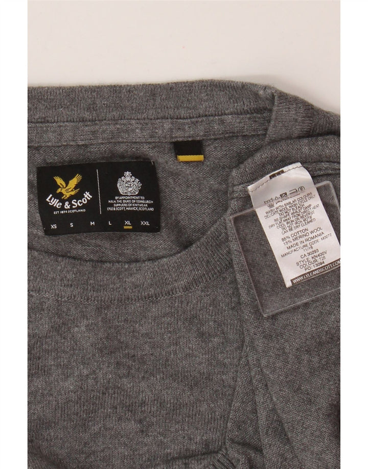 Męski sweter z okrągłym dekoltem Lyle & Scott XL, szara bawełna