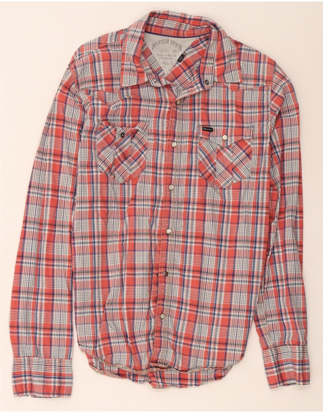 Męska koszula graficzna Hilfiger Denim z grafiką, bawełniana w średnią czerwoną kratkę