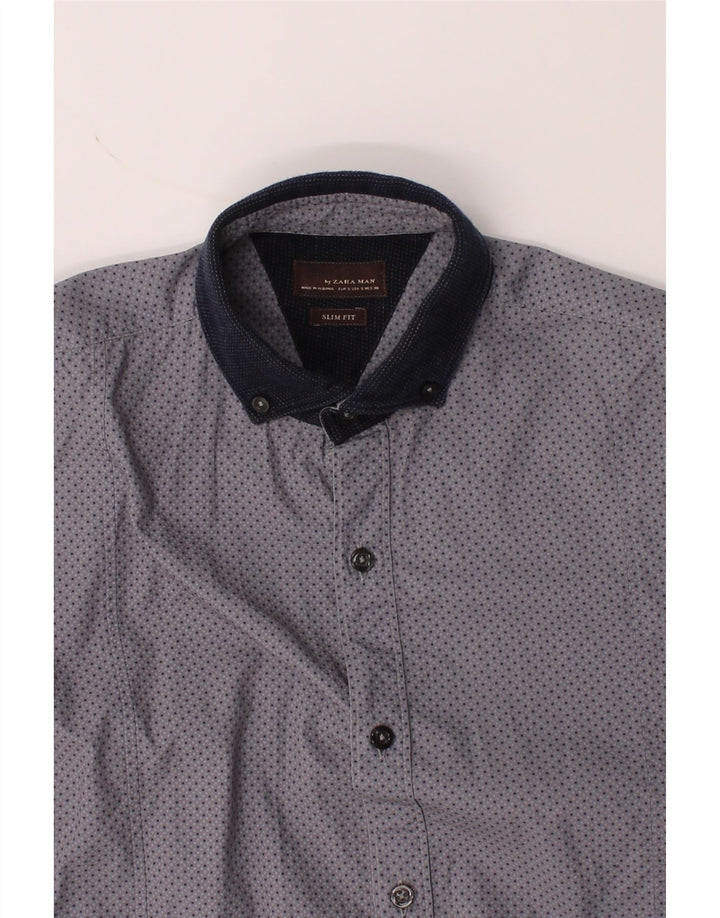 ZARA Mens Slim Fit Shirt Small Blue Spotted Vintage Zara and Second-Hand Zara from Messina Hembry 
