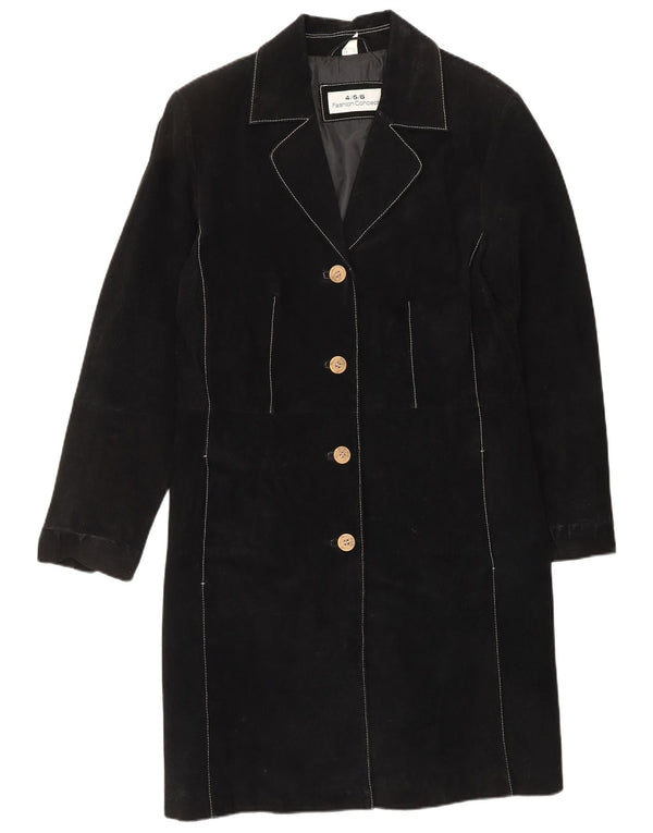 Zamszowy płaszcz damski VINTAGE UK 12, średnia czarna skóra
