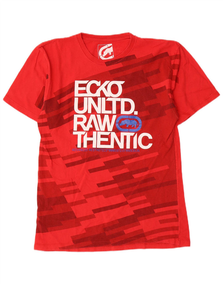 Męski T-shirt z grafiką Ecko Unltd, mały, czerwony, geometryczny, bawełniany