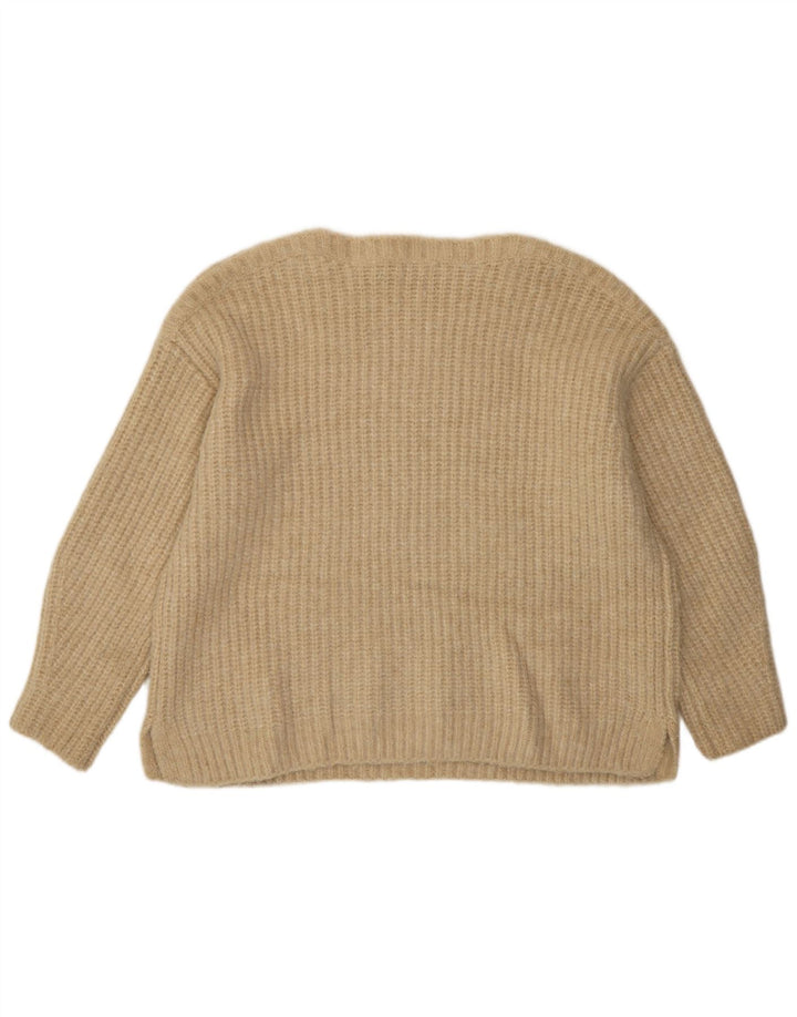 Damski sweter oversize z dekoltem w łódkę Zara UK 14, średni beżowy poliester