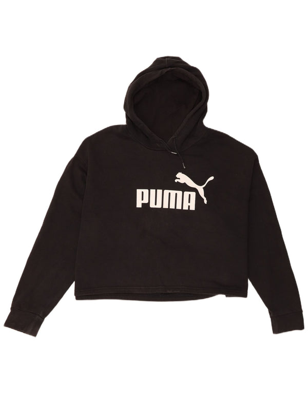 Puma Womens Crop Graphic Oversized Hoodie Jumper UK 18 XL Black Cotton